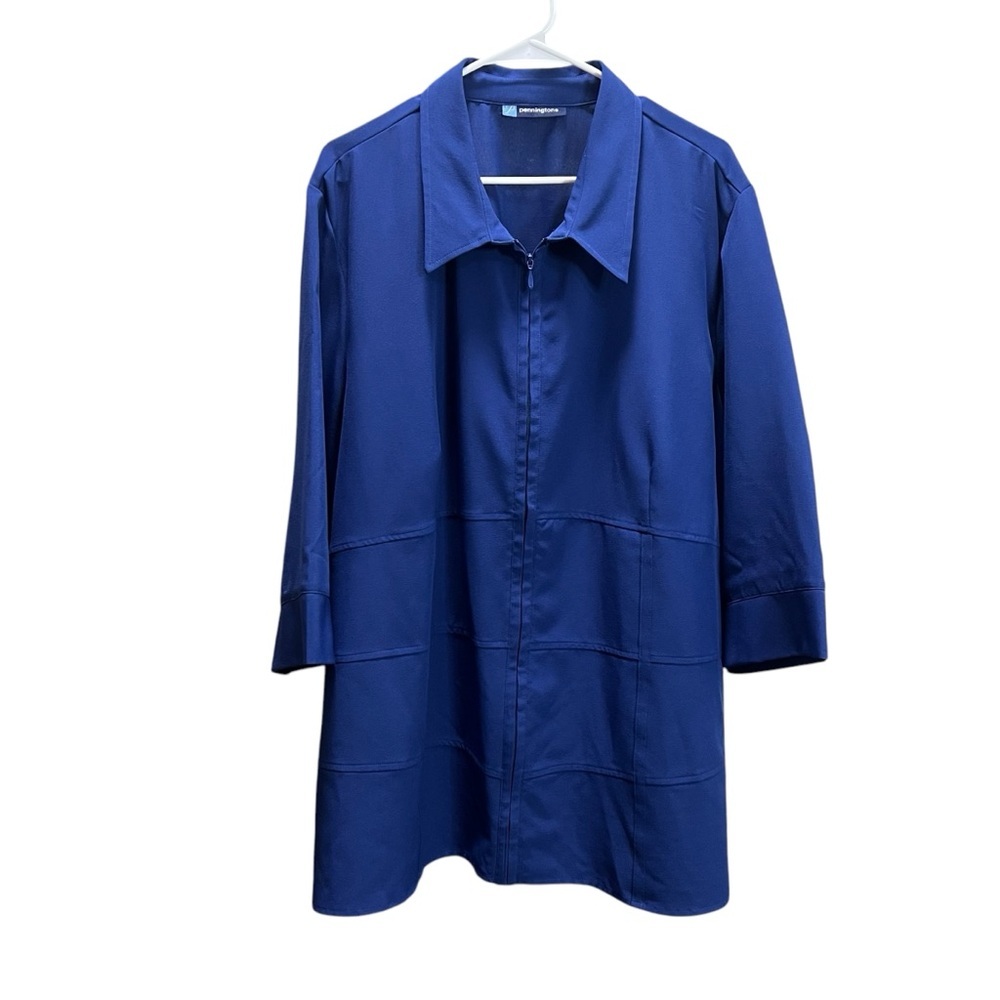 PENNINGTONS Royal Blue Formal Blouse size 4X Business Casual Zip Up Top Collared